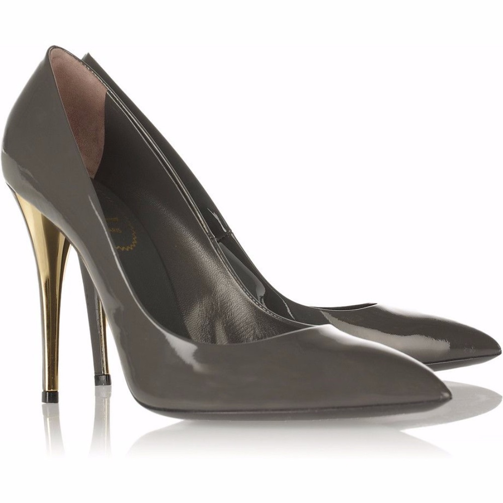 YSL Patent Grey and Gold Clara Pumps